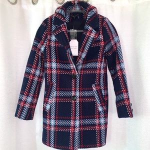 English Factory Navy Blue Plaid Coat